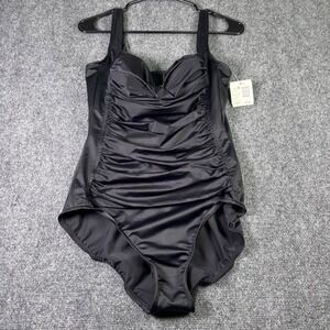 Trimshaper One Piece Swimsuit Women Size 14 Black Ruched Tummy Control NWT